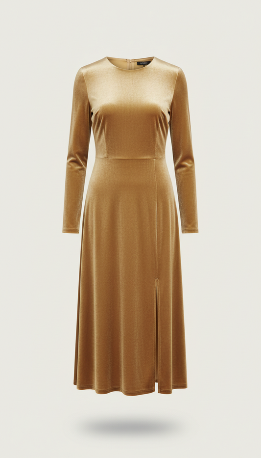 Golden Sand Velvet Midi Dress