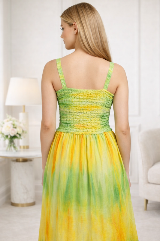 Evergreen Sunshine Tie-Dye Smoke Long Dress