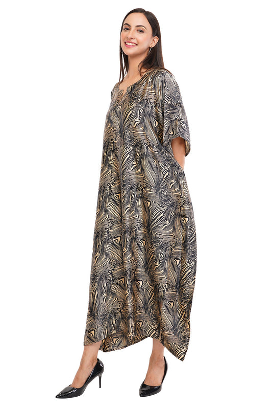 Black Marbal Long Kaftan with strings on the inside