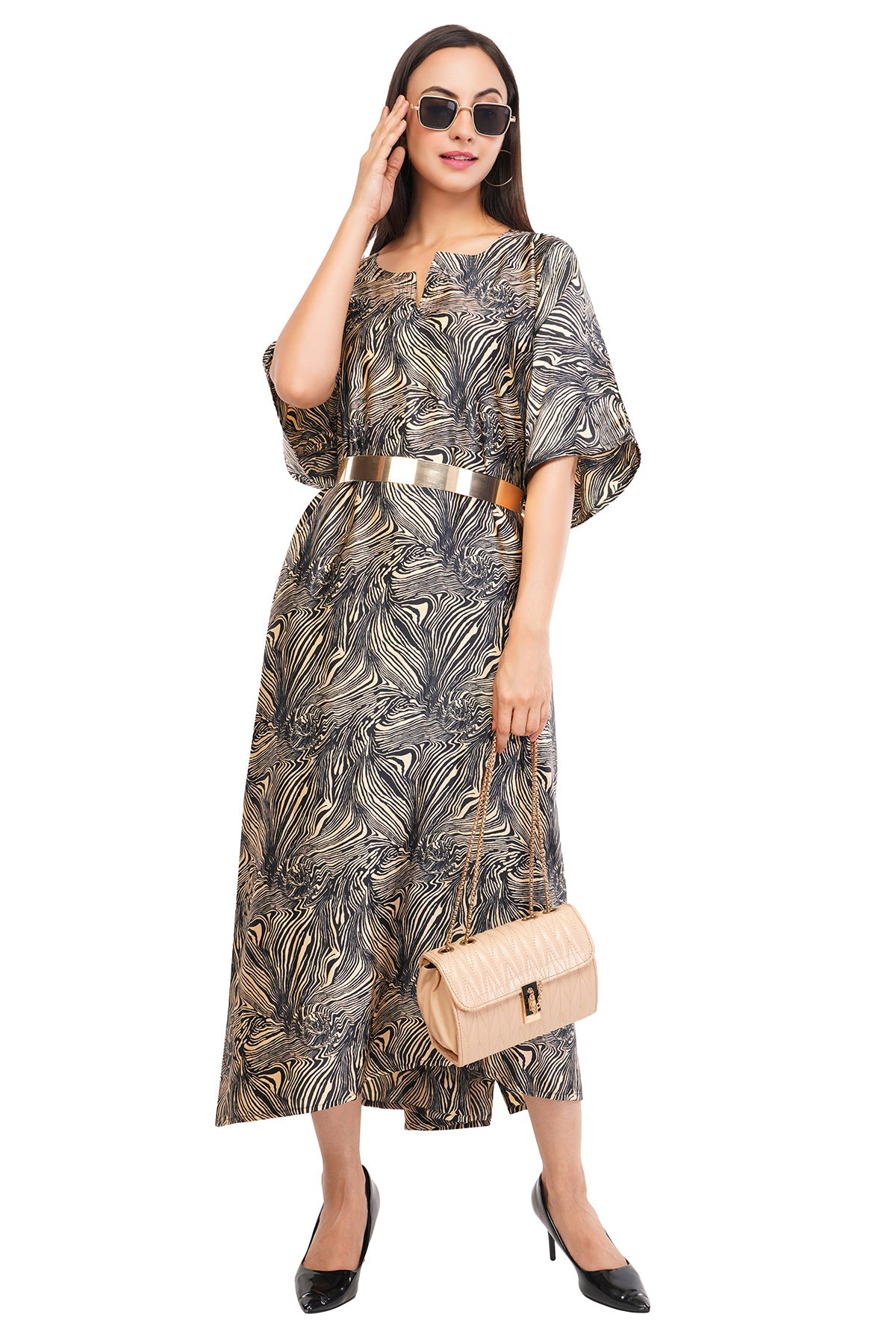 Black Marbal Long Kaftan with strings on the inside