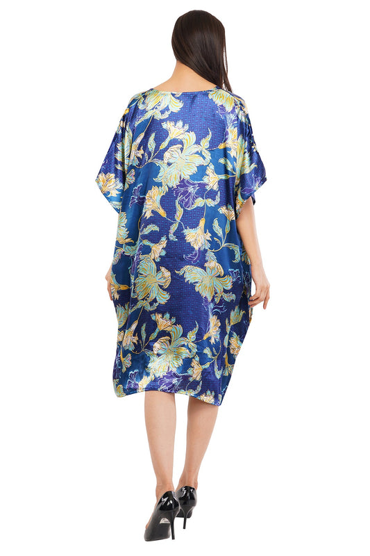Blue Floral Short Kaftan with strings on the inside