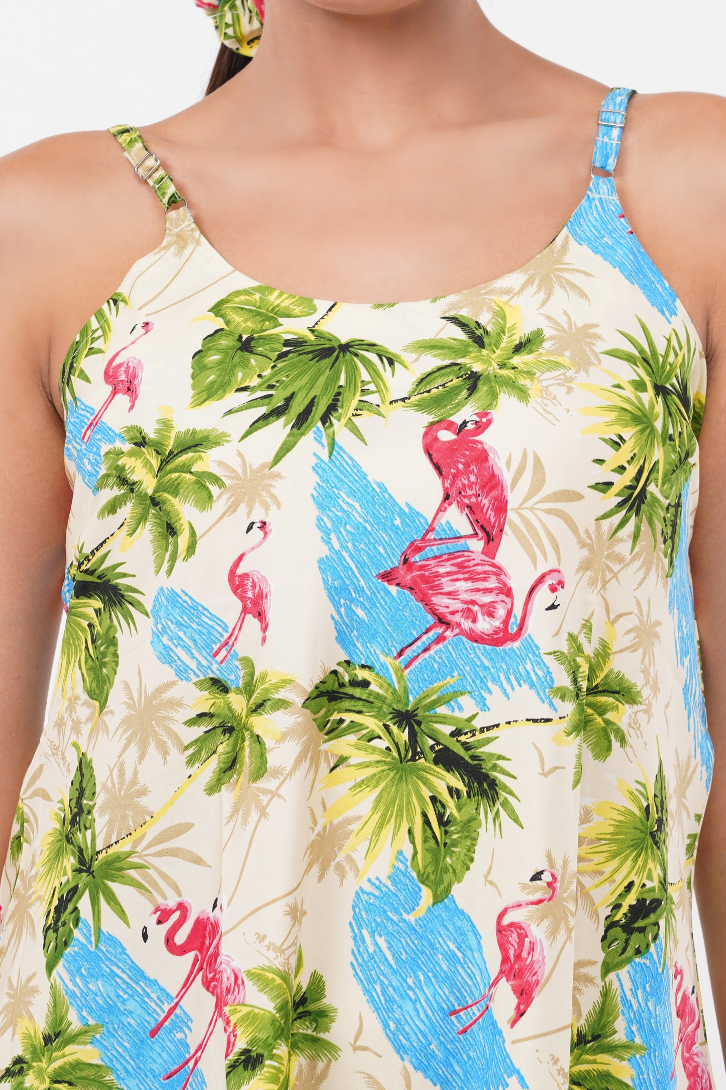 Tropical Flamingo Baby Doll Dress with Scrunchy