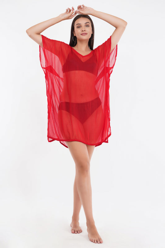 Red Beach Kaftan with Lace