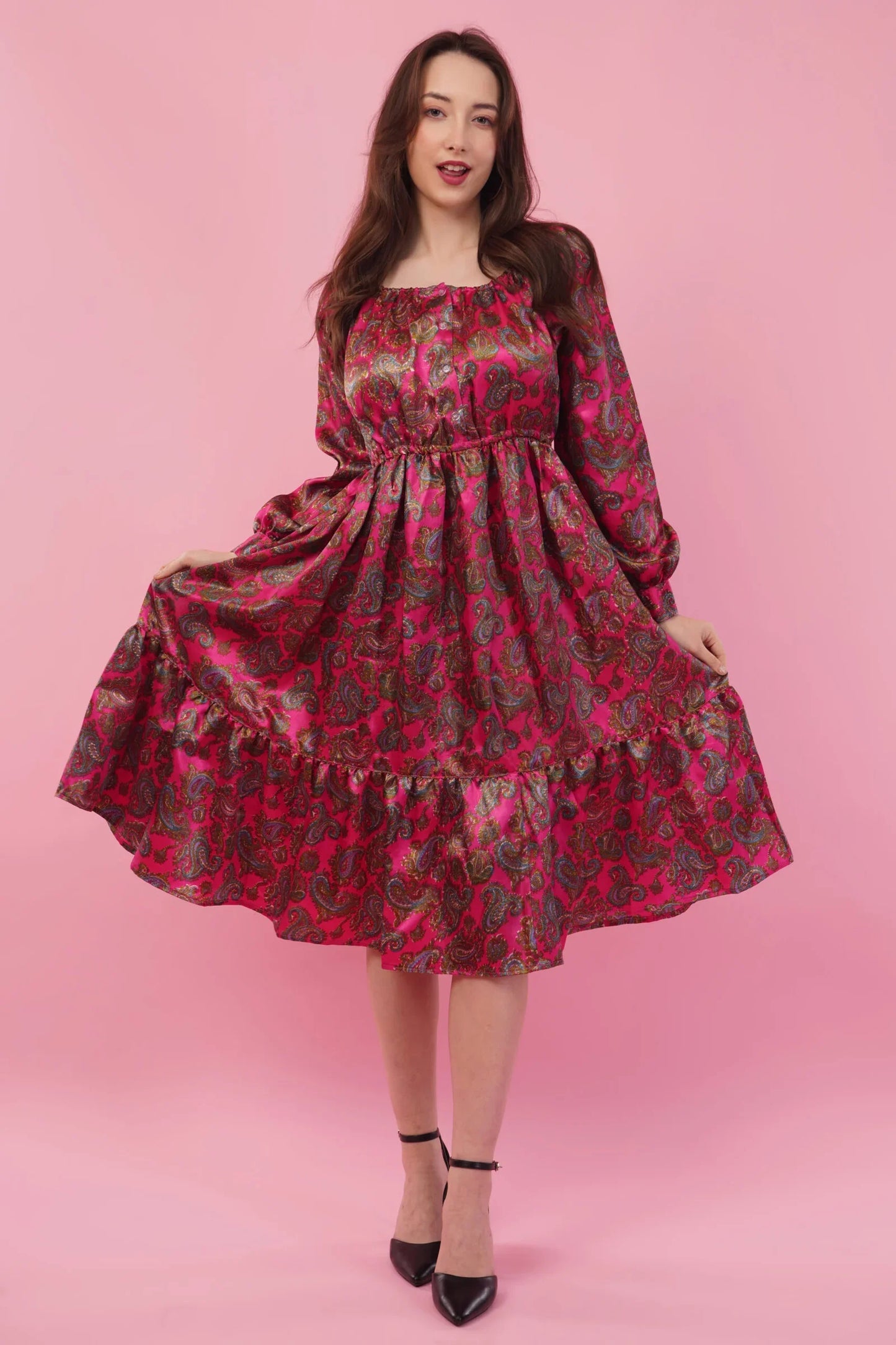 Fuchsia Flared Long Tier Dress