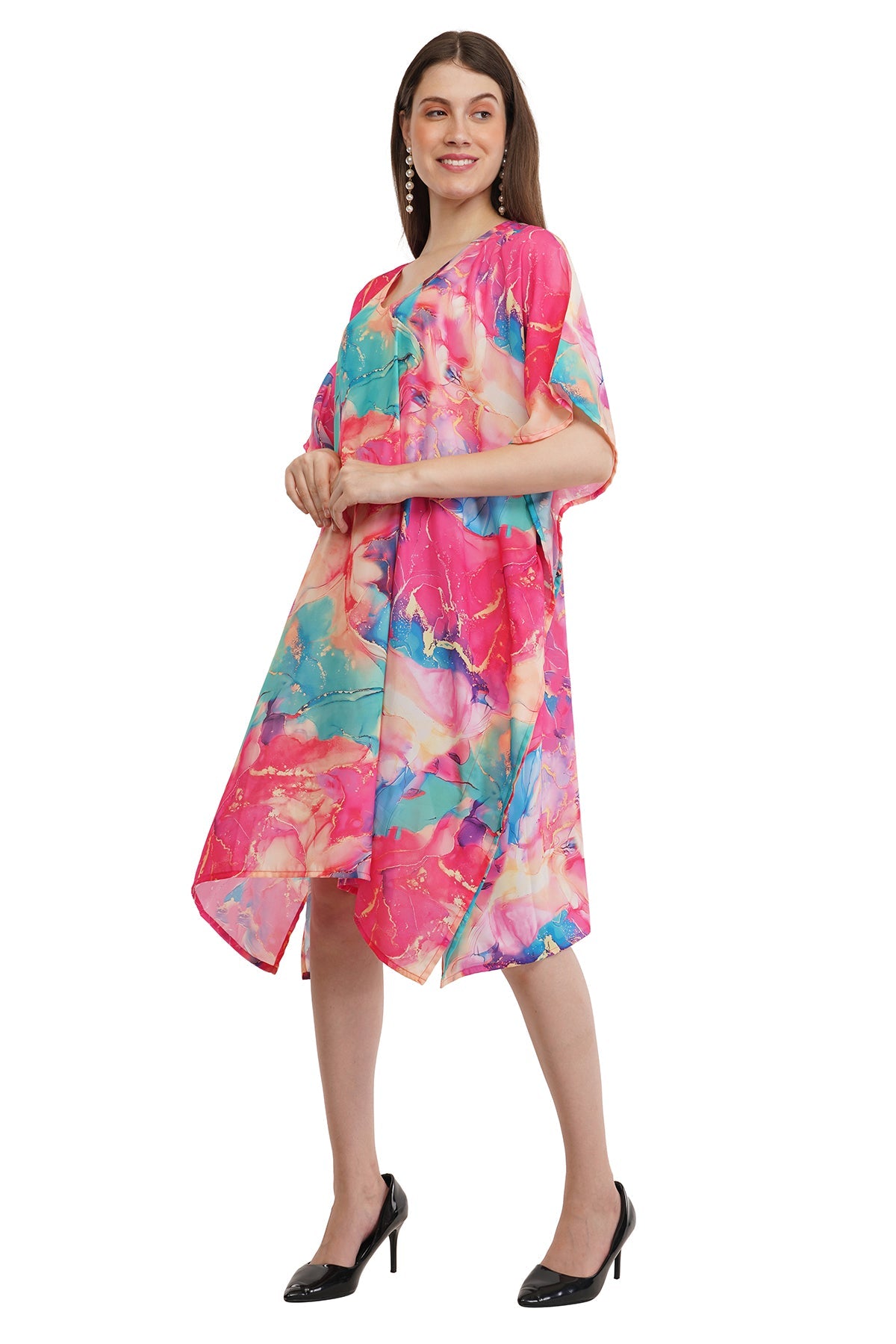 Coral Short Kaftan with strings on the inside