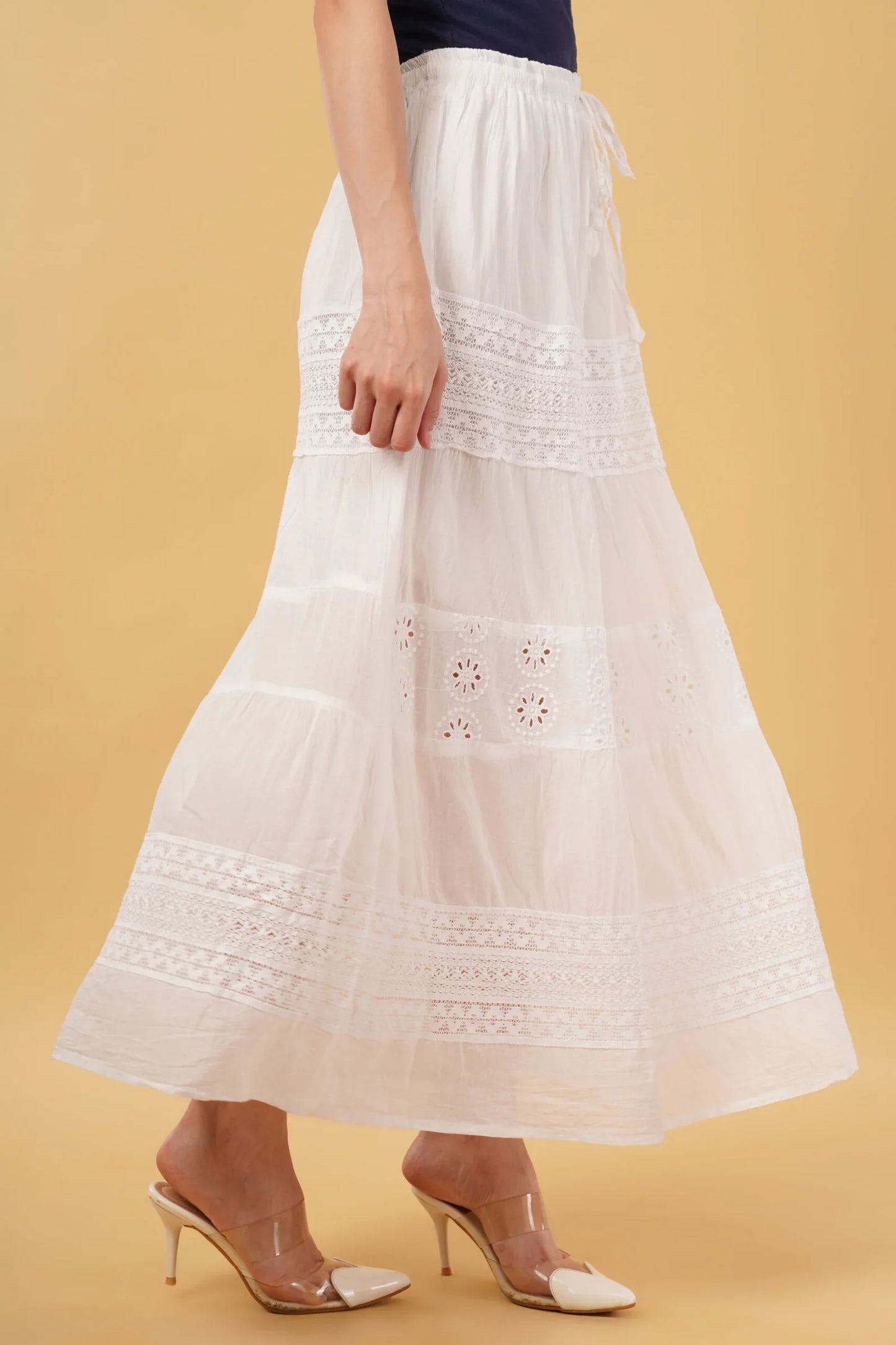 Kiara White A-Line Patch Skirt