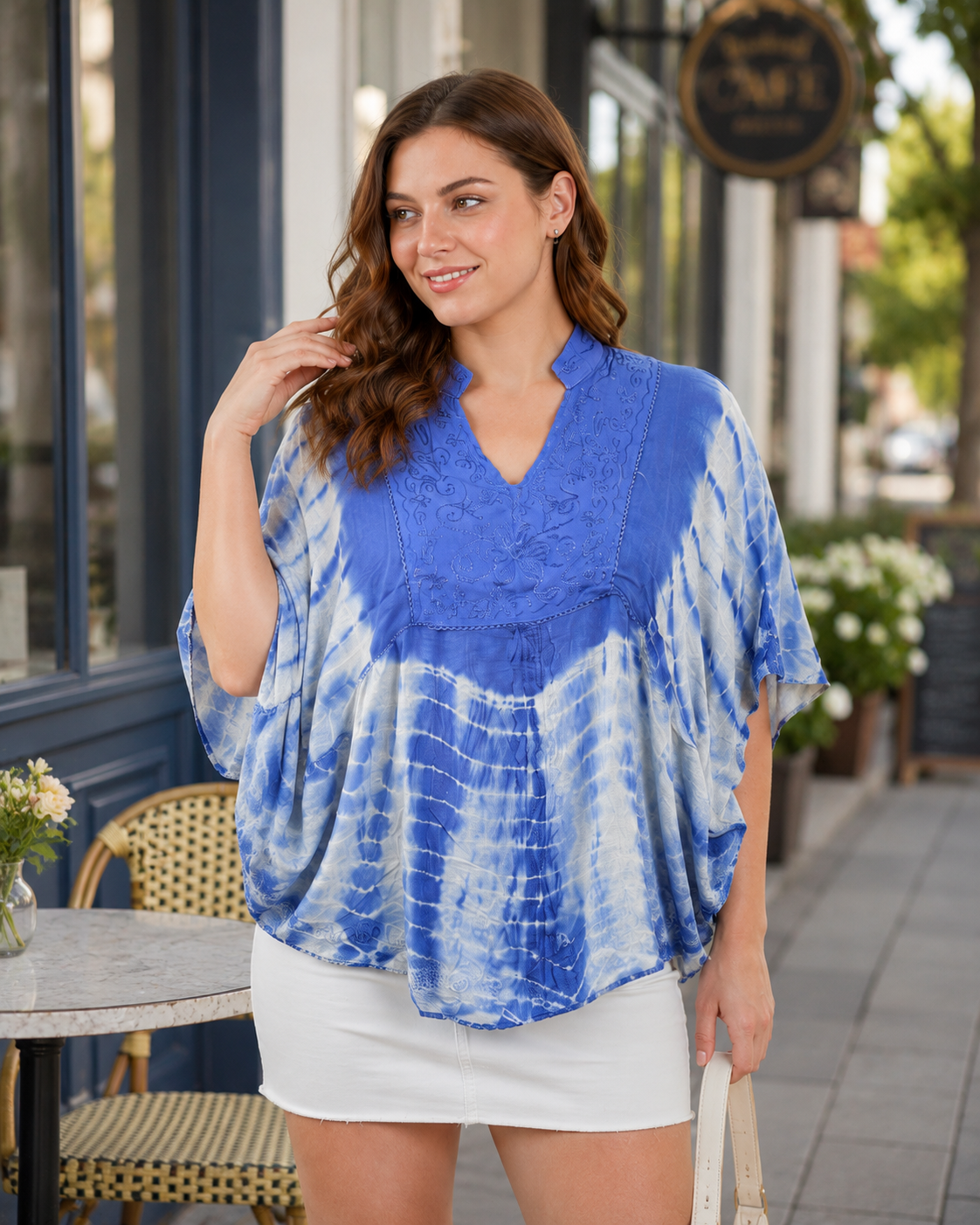 Amy Embroidered Tie Dye Short Poncho Kaftan Relax Fit