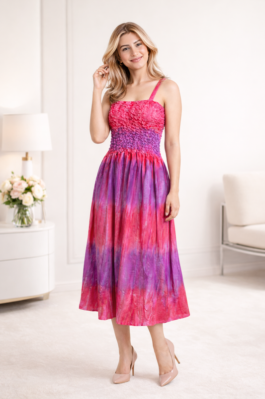 Pink Sunset Tie-Dye Smoke Long Dress