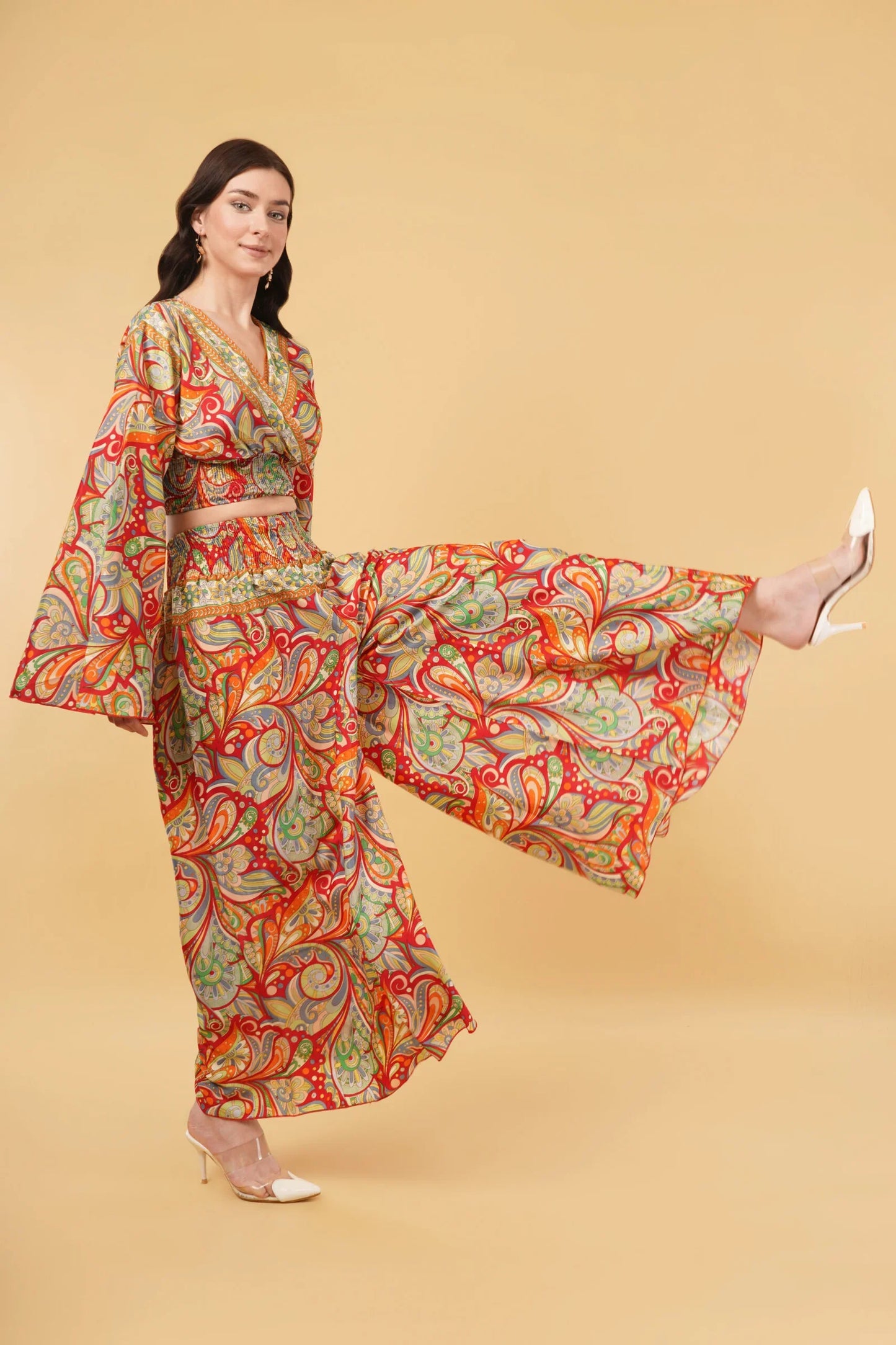 Boho Goddess Bell Sleeve top & Wide Legged Pant Co-Ord Set