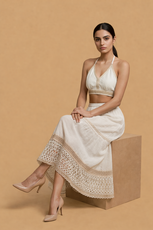 Inara Halter Neck Knot Top with Long Skirt Co-ord set