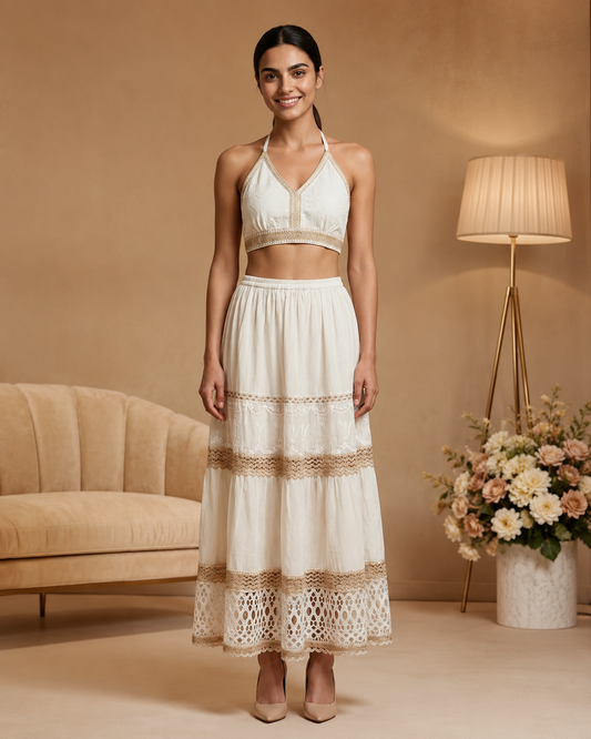 Inara Halter Neck Knot Top with Long Skirt Co-ord set