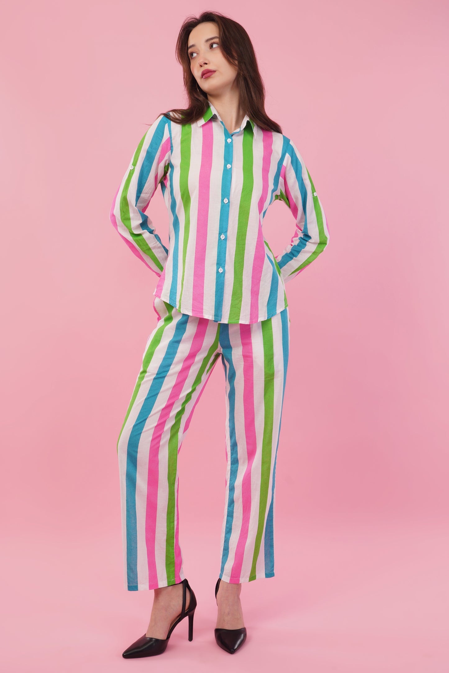 Striped Cotton Shirt & Pant Co-Ord Set