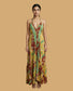 Backless Gold Paisley Silk Long Dress