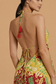 Backless Gold Paisley Silk Long Dress