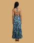 Backless Blue Paisley Silk Long Dress