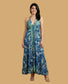 Backless Blue Paisley Silk Long Dress