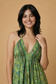 Backless Sage Paisley Silk Long Dress