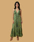 Backless Sage Paisley Silk Long Dress