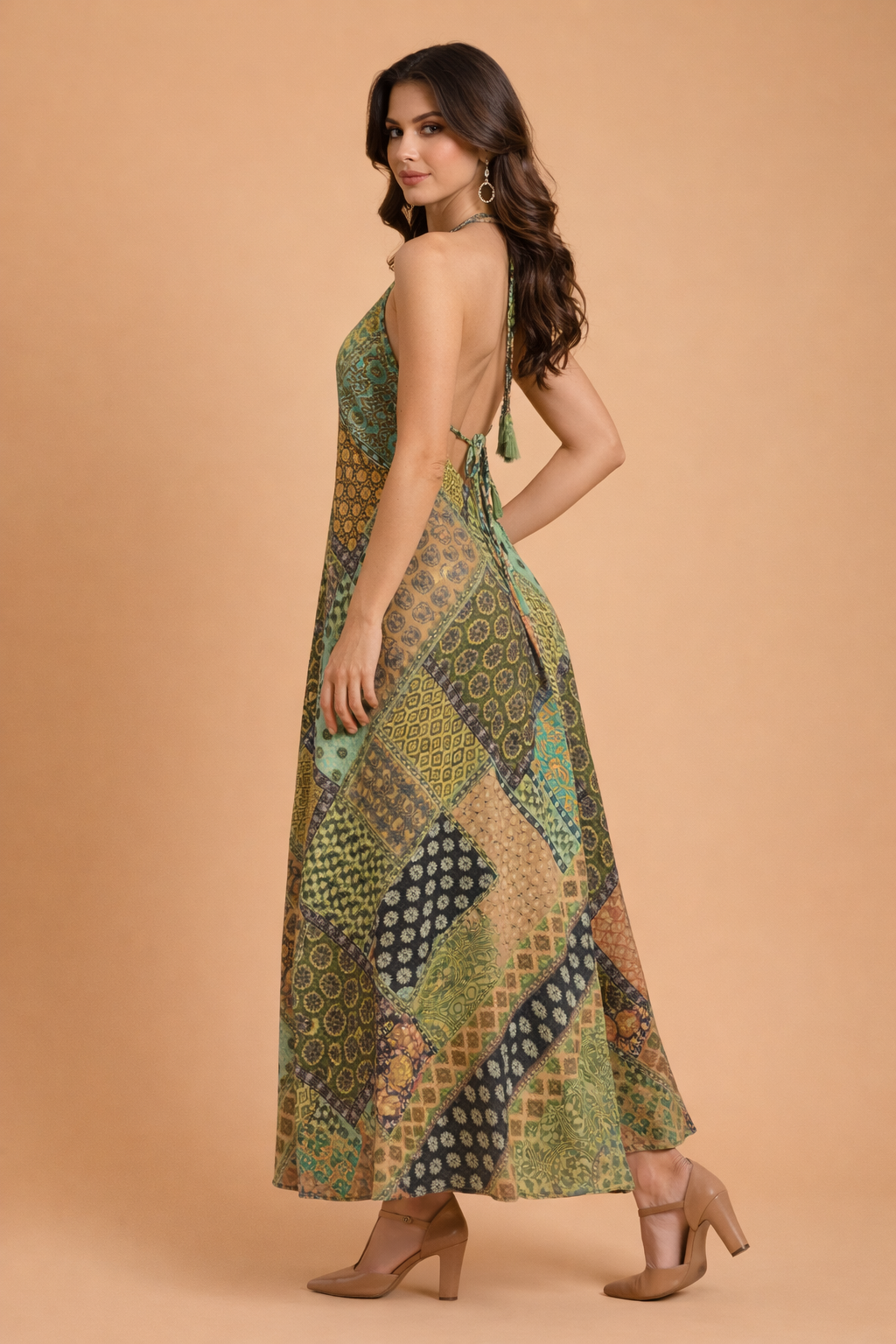 Backless Olive Green Long Dress