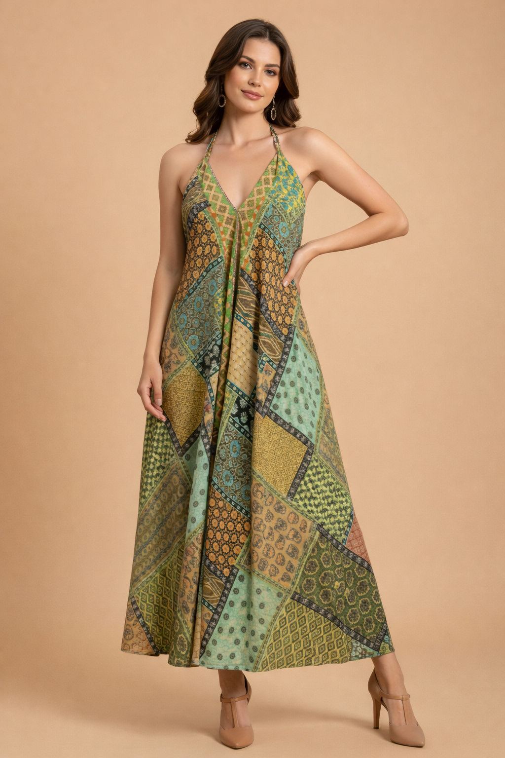 Backless Olive Green Long Dress