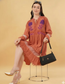 Liva Mocha Embroidered Floral Short Dress Relax Fit