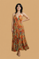 Backless Amber Paisley Silk Long Dress