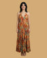 Backless Amber Paisley Silk Long Dress