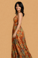 Backless Amber Paisley Silk Long Dress