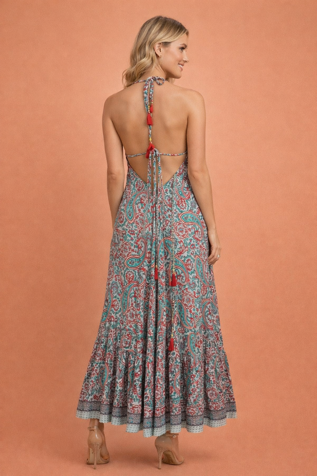 Backless Red Paisley Long dress