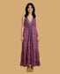 Backless Fuschia Paisley Silk Long Dress