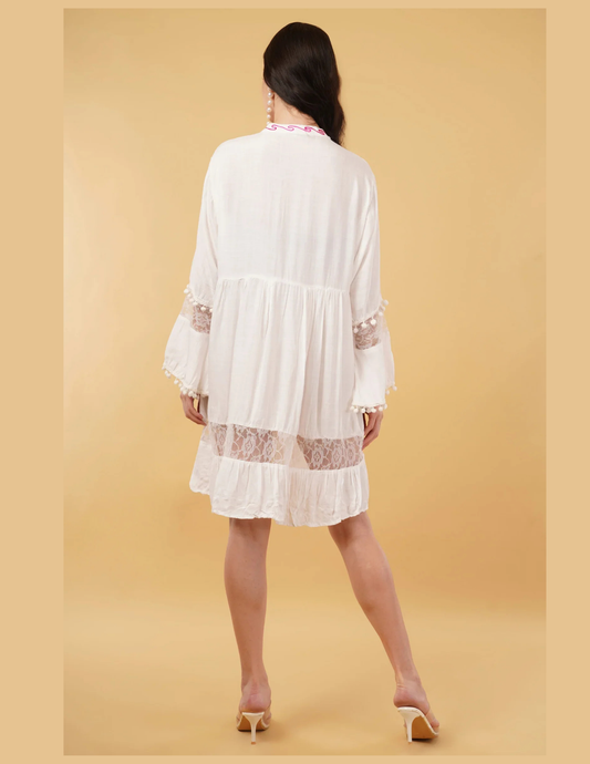 Liva Saphire Embroidered Floral Short Dress Relax Fit