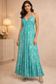 Backless Turquoise Paisley Silk Long Dress
