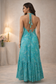 Backless Turquoise Paisley Silk Long Dress