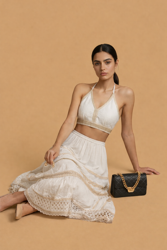 Inara Halter Neck Knot Top with Long Skirt Co-ord set