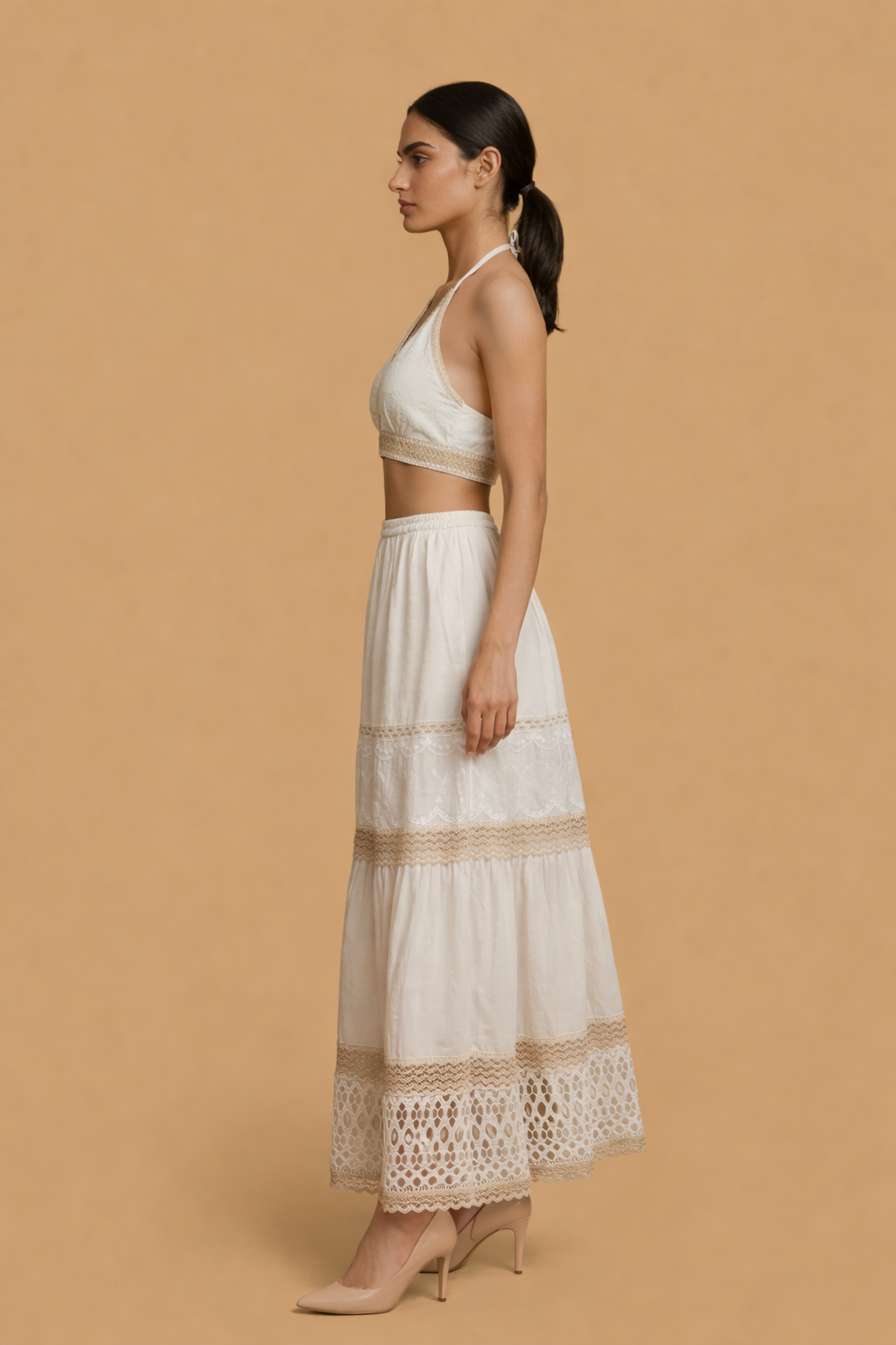 Inara Halter Neck Knot Top with Long Skirt Co-ord set