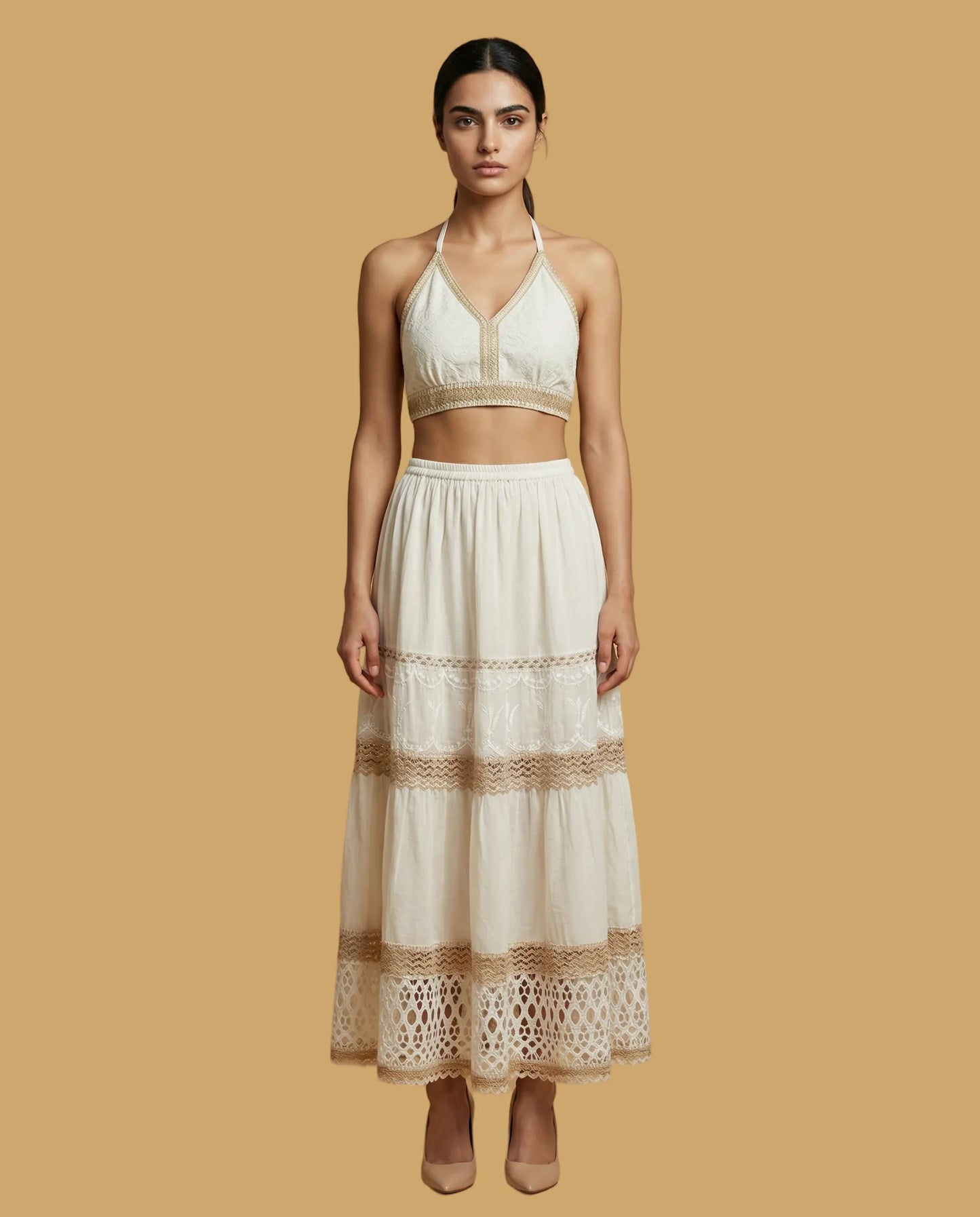 Inara Halter Neck Knot Top with Long Skirt Co-ord set