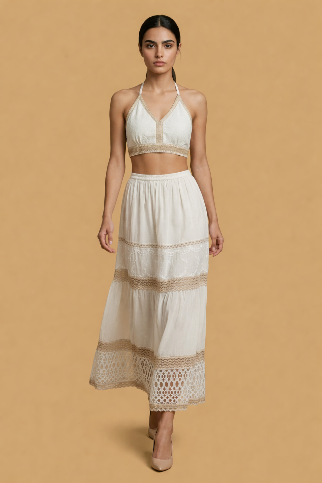Inara Halter Neck Knot Top with Long Skirt Co-ord set
