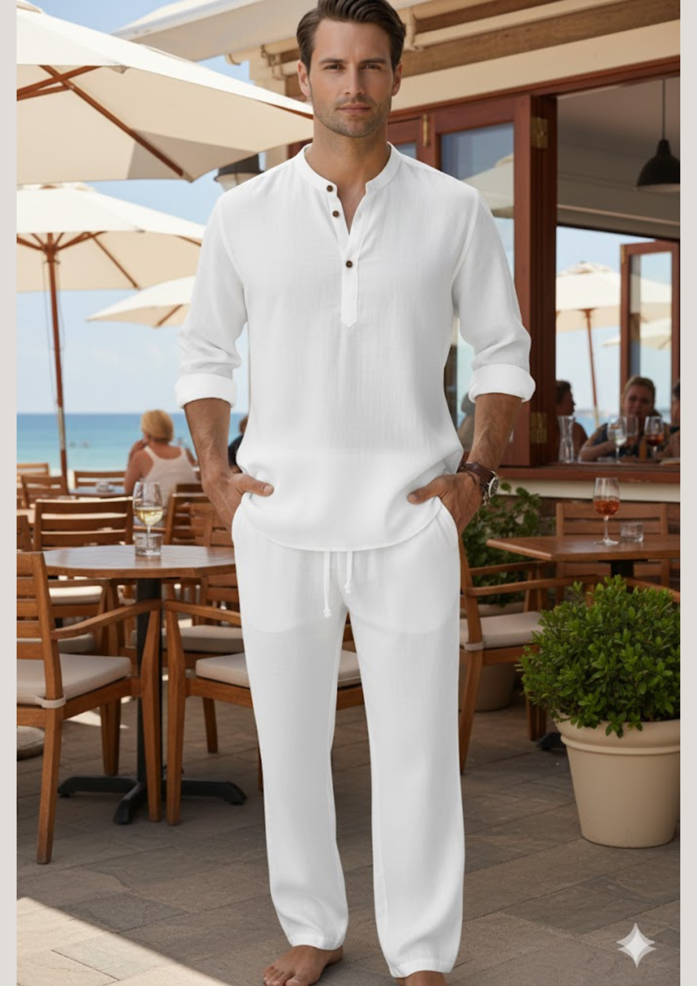 White Leisure Linen Men Co-ord Set