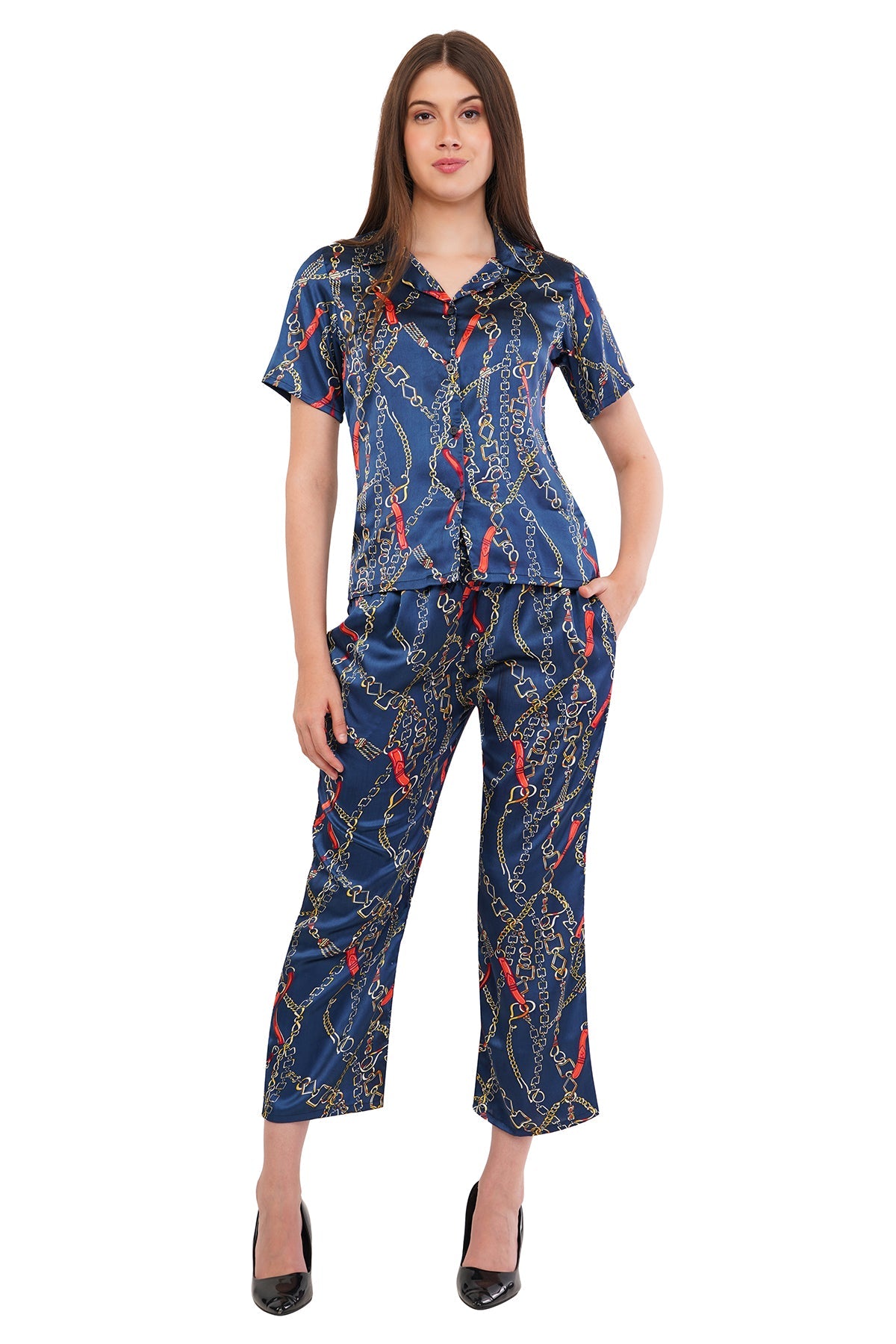 Blue Chain Shirt & Pant Co-Ord  Set              