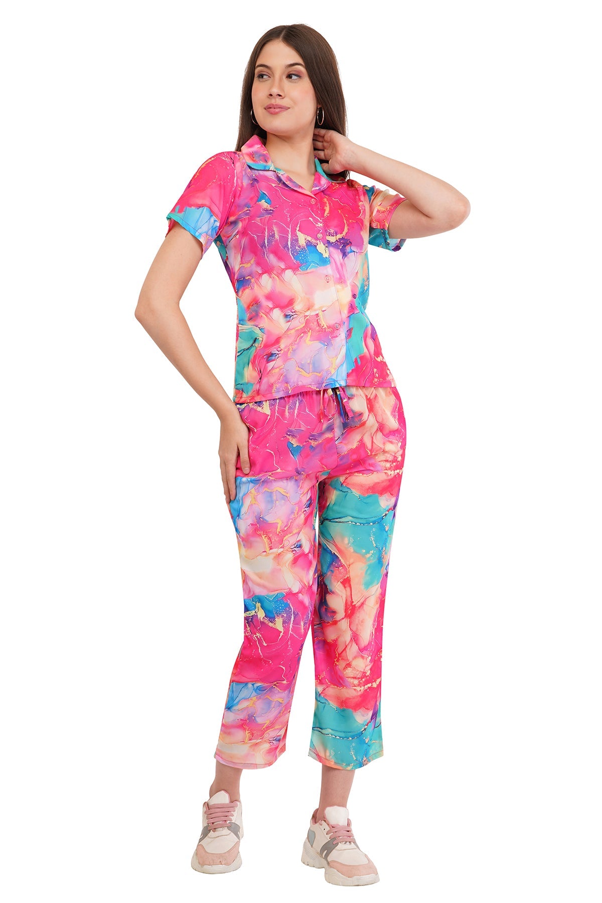 Pink Marble Shirt & Pant Co-Ord  Set