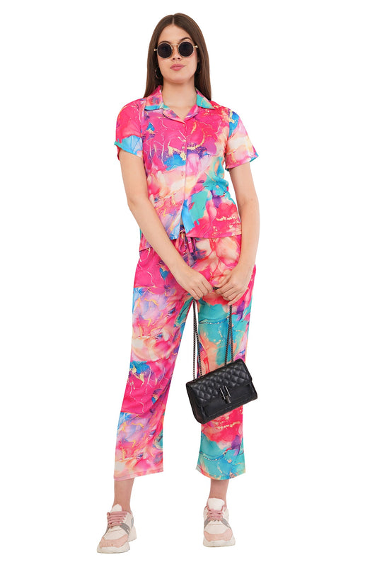 Pink Marble Shirt & Pant Co-Ord Set