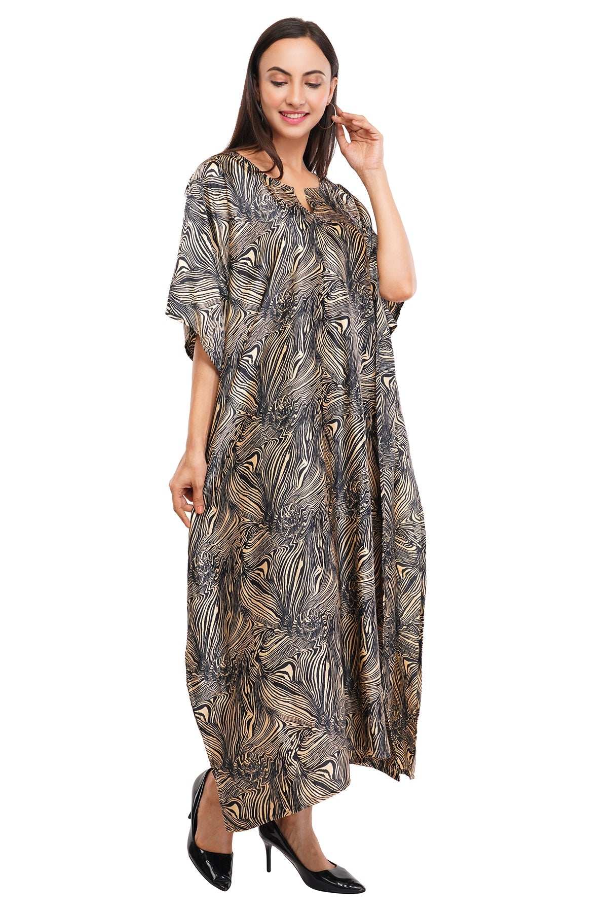 Black Marbal Long Kaftan with strings on the inside               