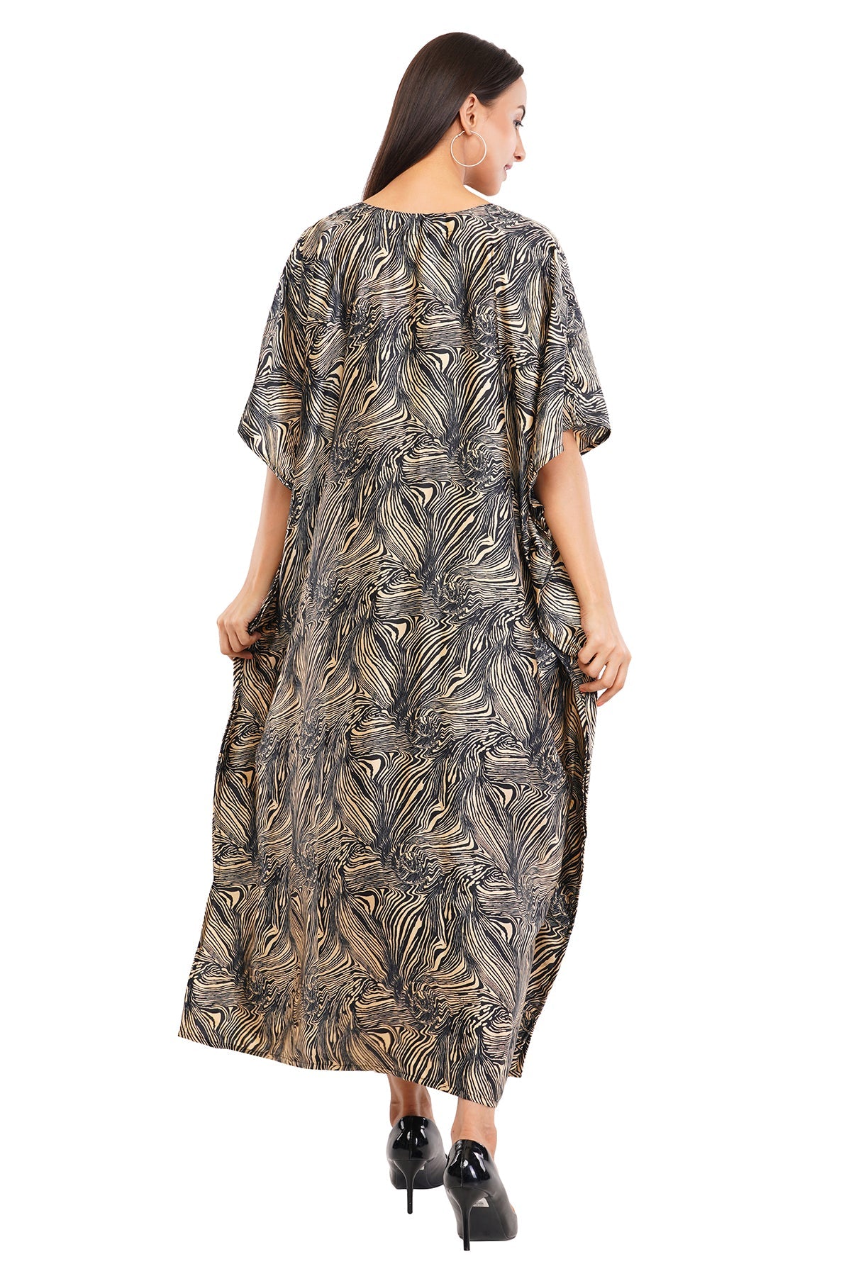 Black Marbal Long Kaftan with strings on the inside               