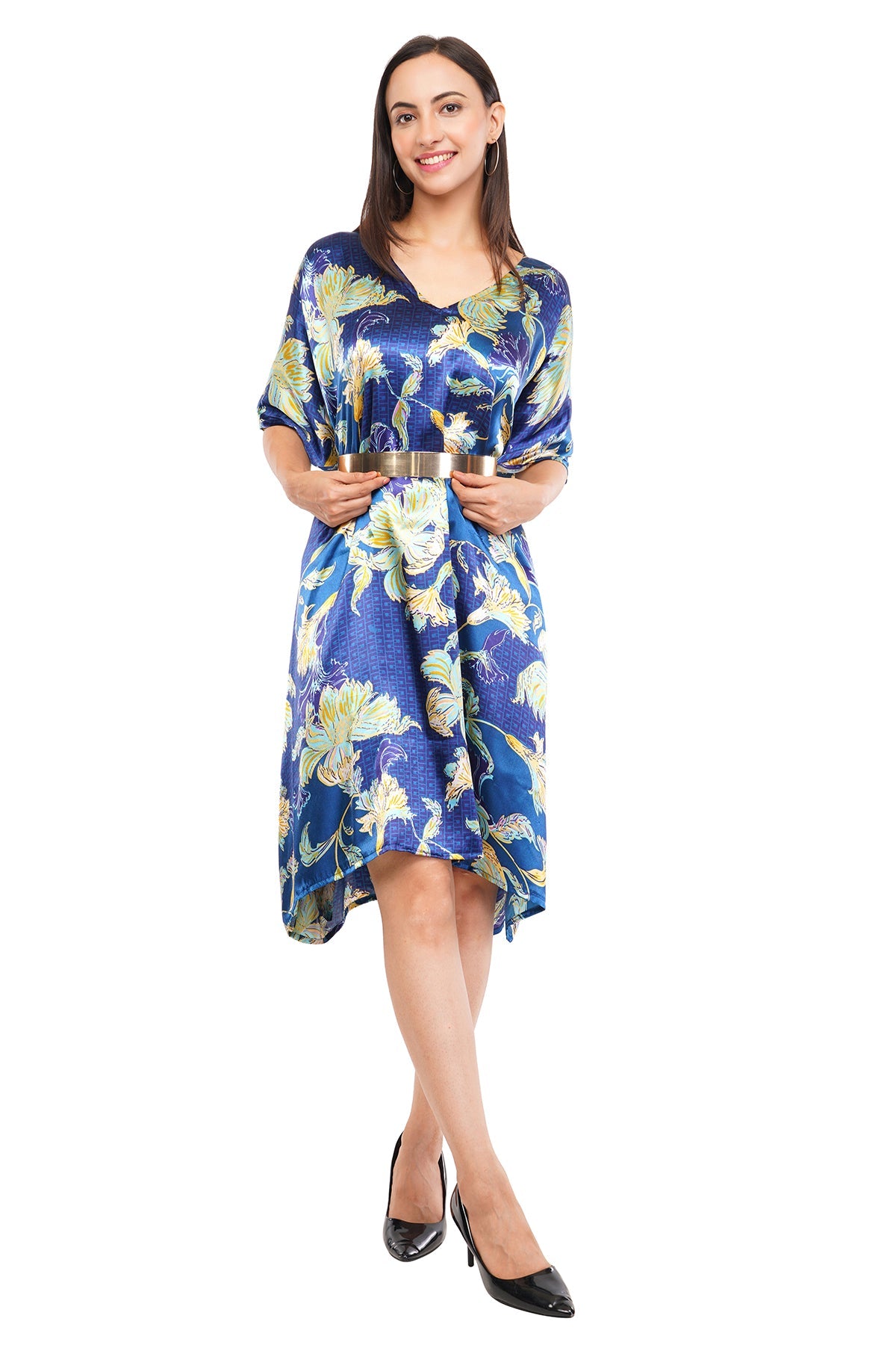 Blue Floral Short Kaftan with strings on the inside               