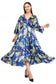 Blue Floral Flared Long Tier Dress with Strings                                 