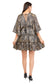 Black Marbal Flared Short Tier Dress with Strings                       