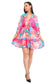 Pink Marbal Flared Short Tier Dress with Strings  