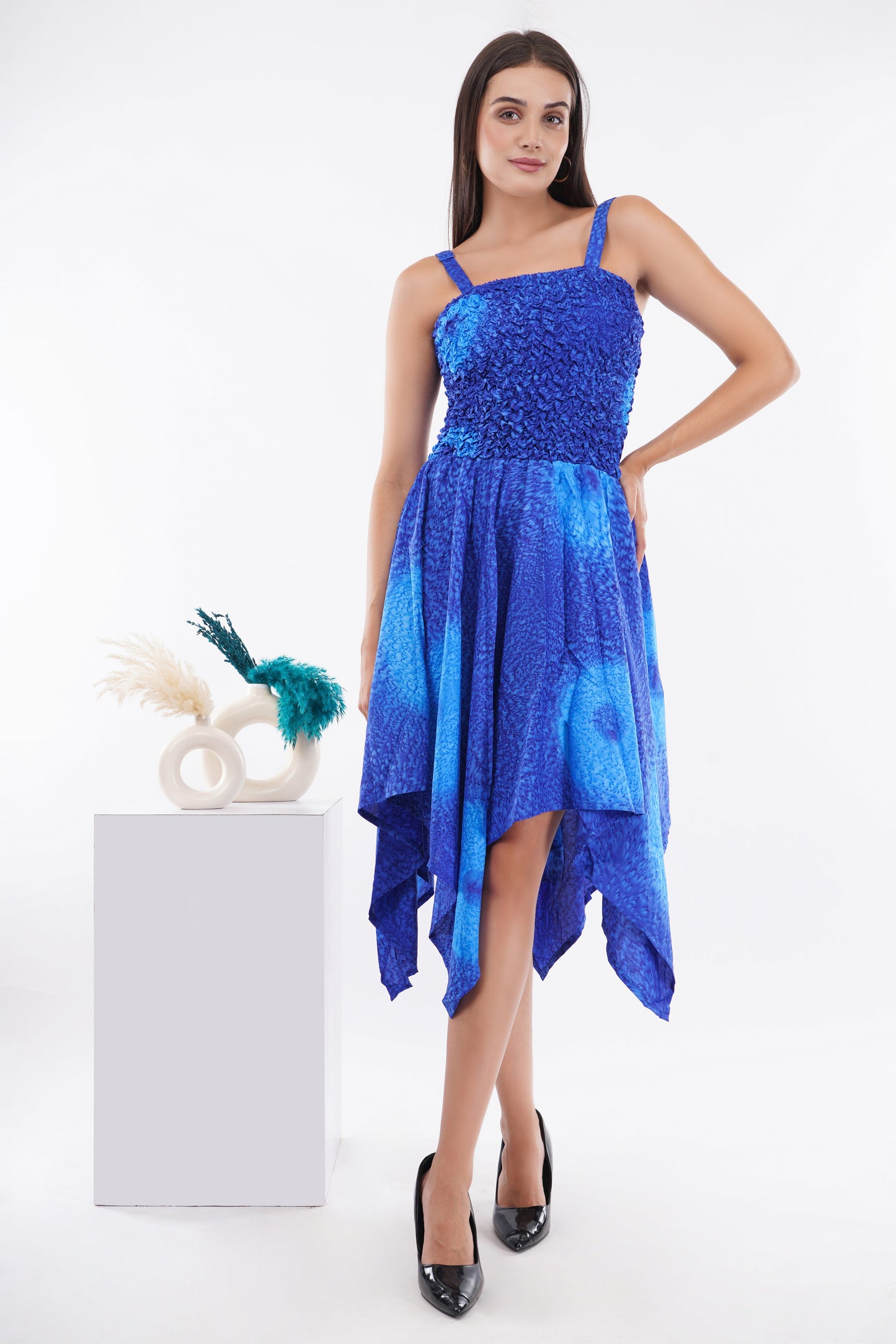 Ocean Blue Smock Flare Dress/Majestic Blue Smock Flare Dress