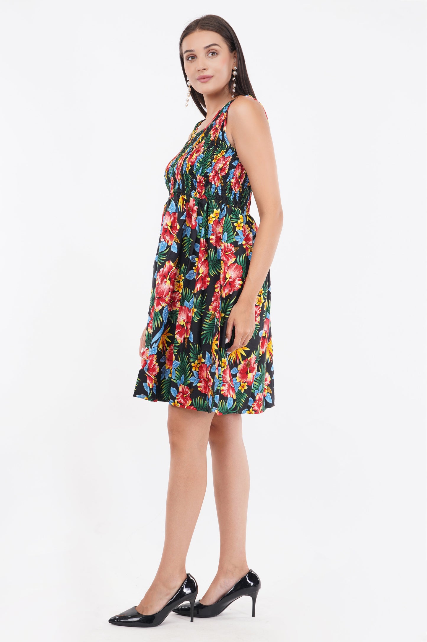 Tropical Flowers Short Smocked Dress