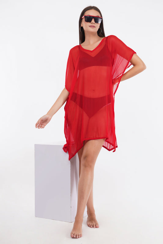 Red Beach Kaftan with Lace